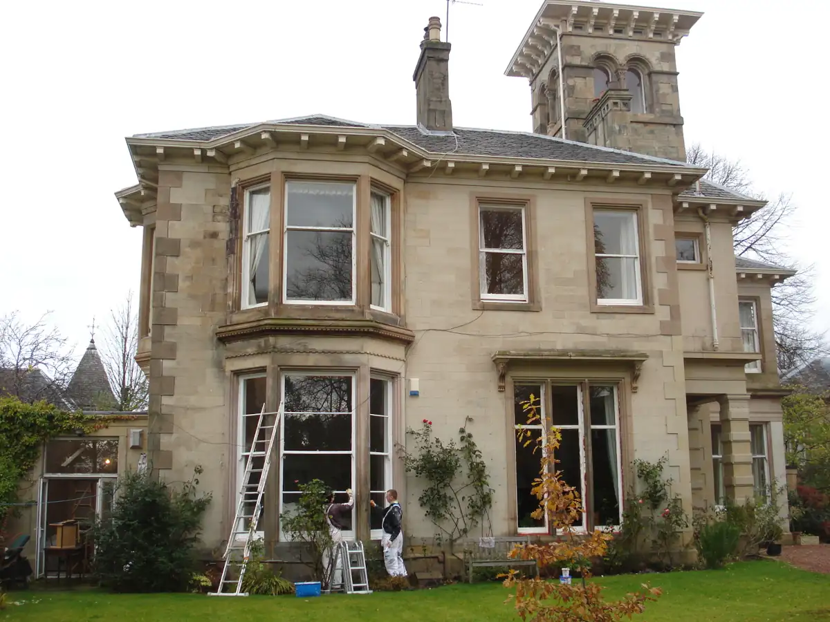 townhouse conversion very large sash window painting